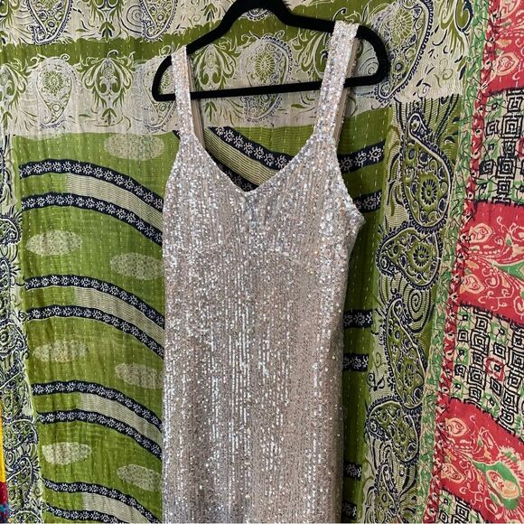 NWT Zara Trafaluc Silver Sequin Midi Dress Size Medium - Picture 8 of 16